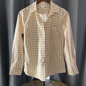 NWT J. Crew Tan Gingham Light Cotton Shirt Classic Preppy Coastal SzS